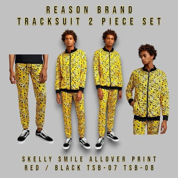Reason Skelly Smile Allover Print Tracksuit Set Hoodie & Pants Mens X-Large - Picture 1 of 11